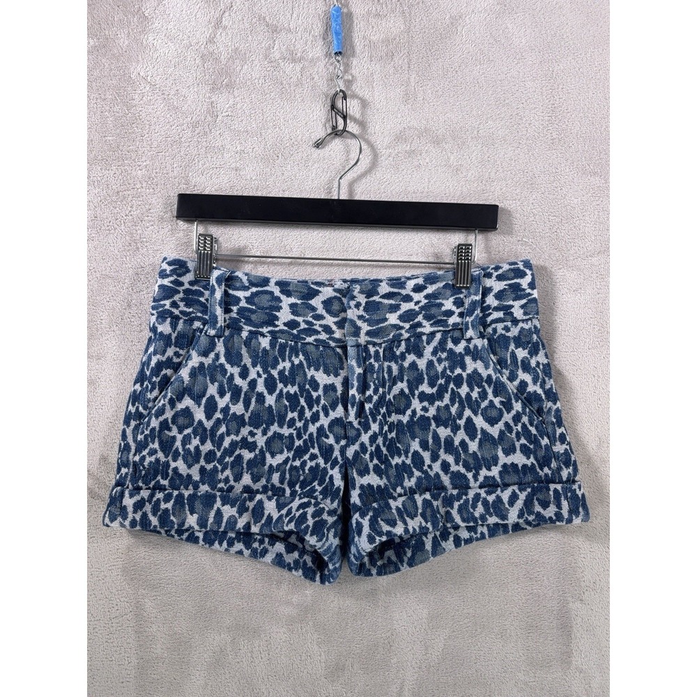 Alice + Olivia Cady Shorts Womens 2 Blue Leopard Jacquard Cuffed High Rise